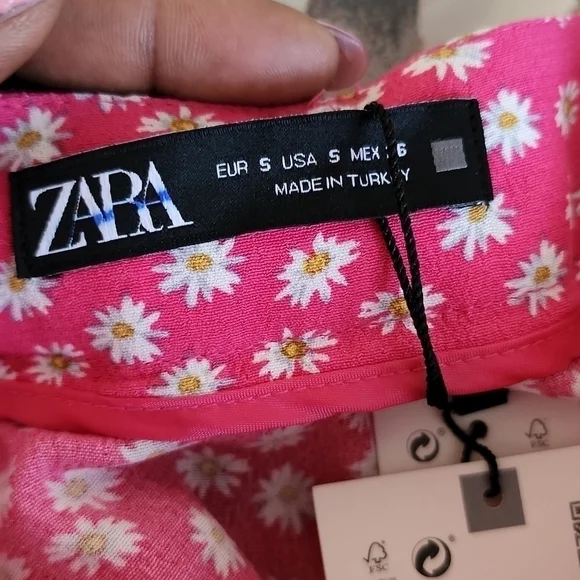 Zara Pink floral Belted Prairie Cottagecore Botanical Peasant Short Skirt skort - Picture 6 of 14